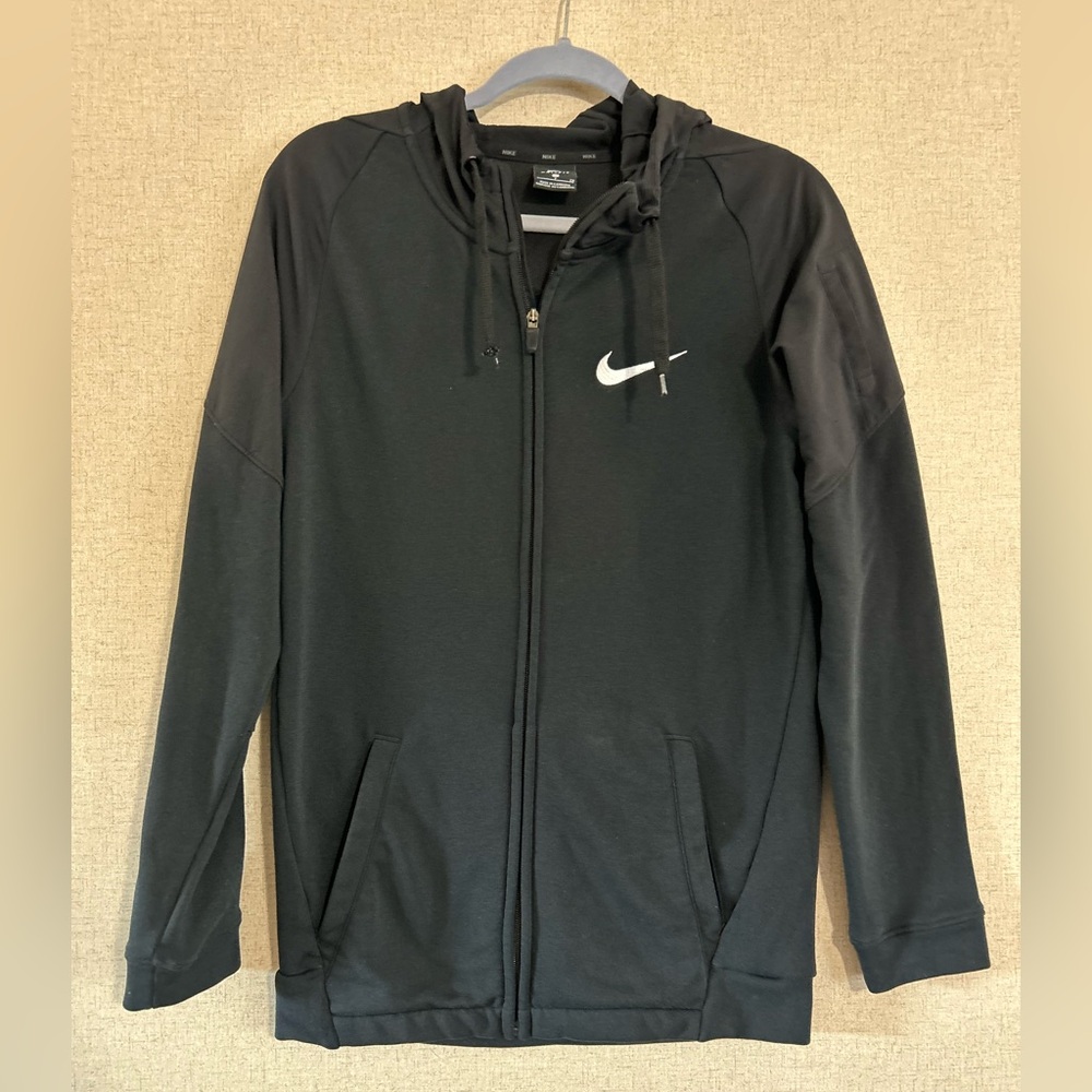 Nike Dri-fit Black Full-Zip Hoodie with White Logo